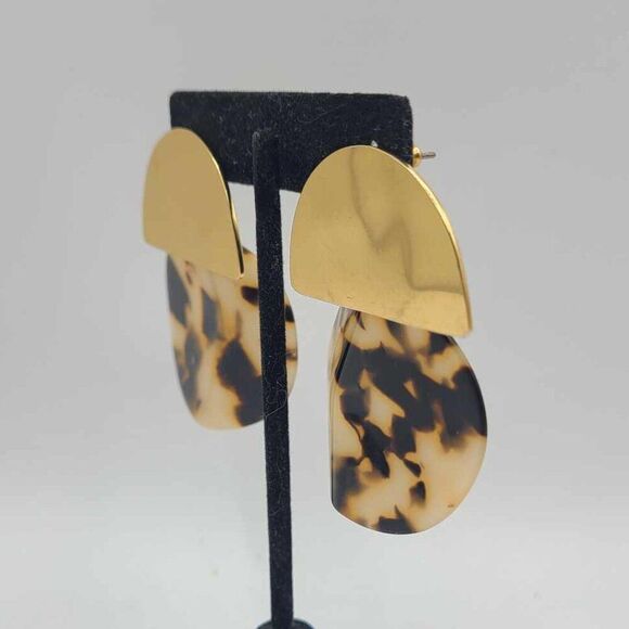 J Crew Brass and Tortoise Resin Large Disc Earrings - Picture 4 of 7